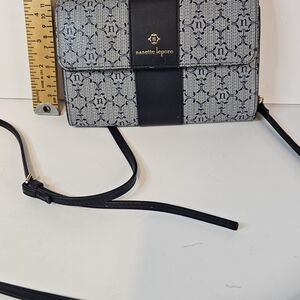 Nanette Lepore Shellie Navy  Crossbody Bag Signature "N" Pattern Gold Chain